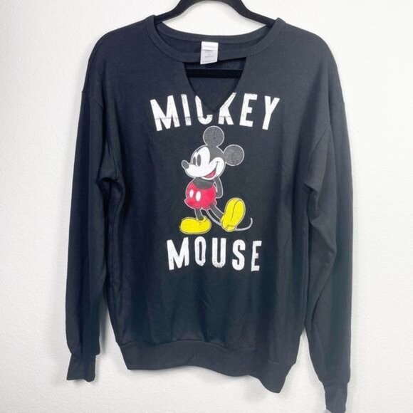 Disney Jerry Leigh Mickey Mouse Black Keyhole Sweatshirt XS Soft Lightweight NWT - Picture 1 of 7